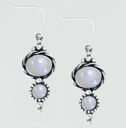 Sterling Silver Drop Dangle Earrings With Rainbow Moonstones